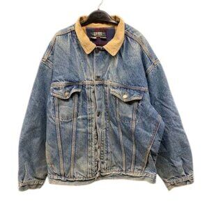 Old Rye Men’s L Denim Trucker Jacket Corduroy Collar Flannel Lined 90s Y2K‎